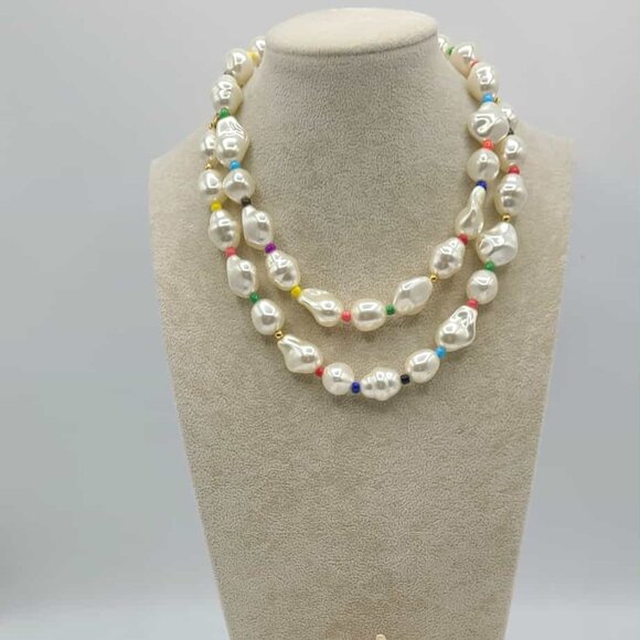 J Crew Set of Large Baroque Faux Pearl Double Strand Necklace Bracelet NWT@ - Picture 10 of 11